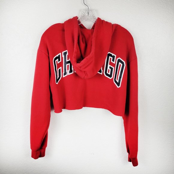 Vintage Chicago Bulls Cropped Hoodie S Small Red NBA Basketball Jordan Pippen - Picture 3 of 12